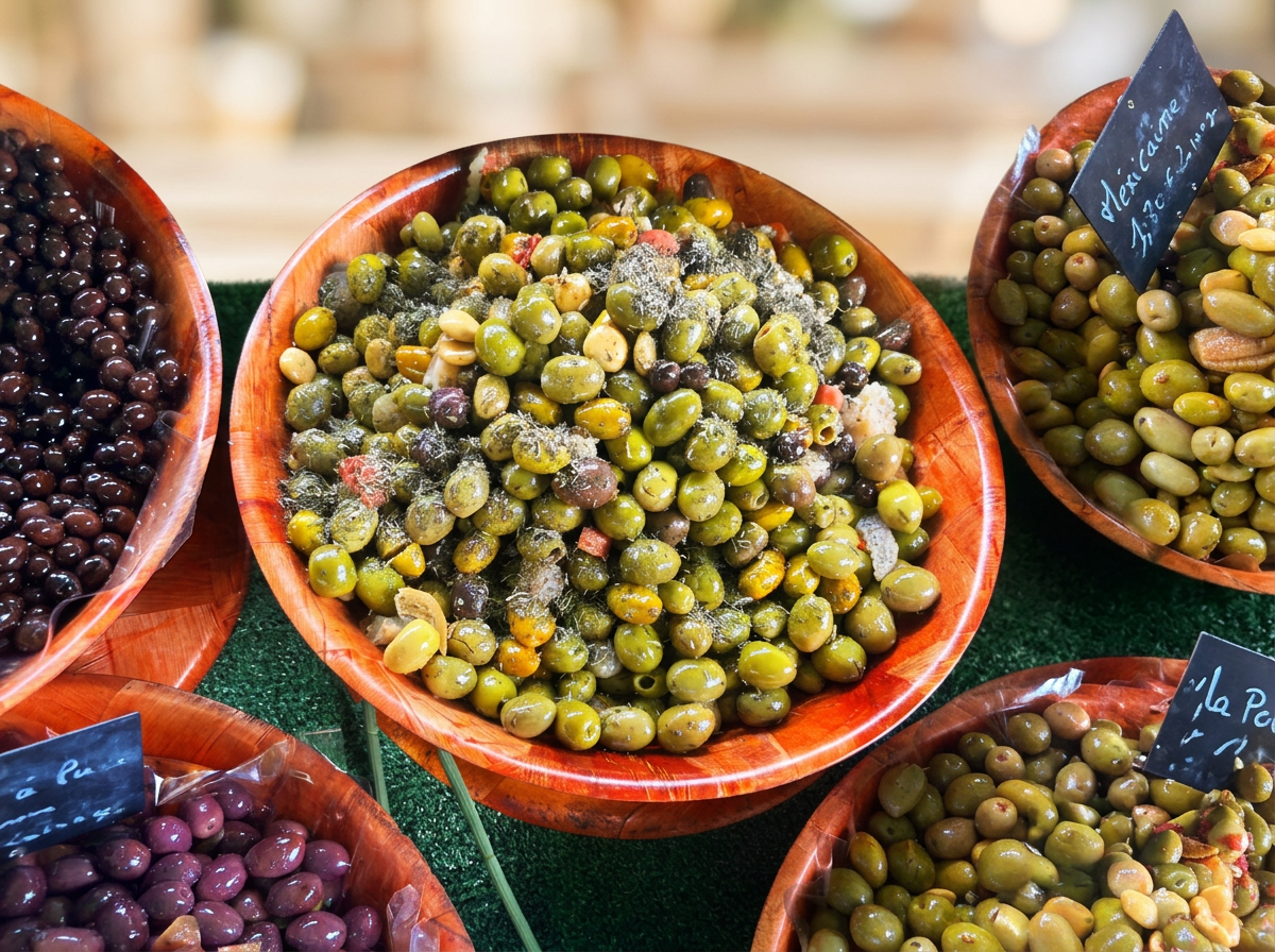 Grand plat d'olives vertes aux herbes de Provence